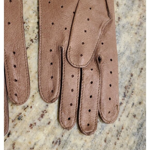 New! Women's Size S Brown Pigskin Leather Driving Gloves Knuckle Holes Stitching - Picture 8 of 12